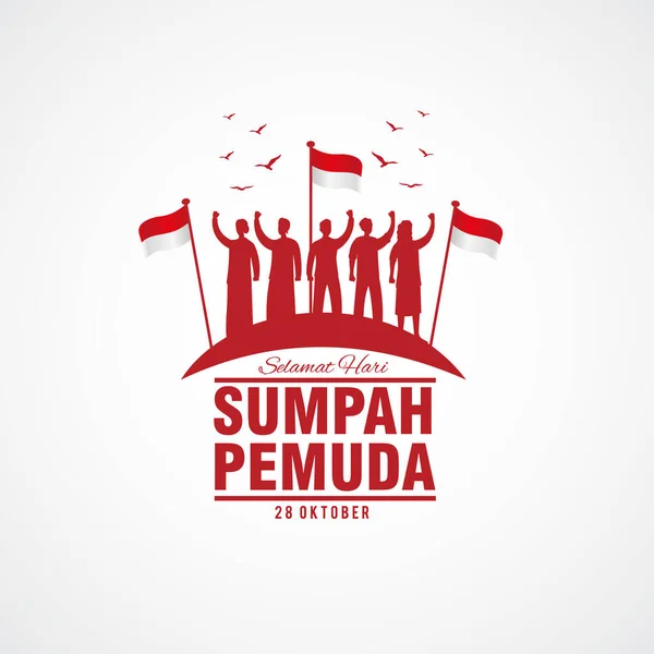 Ilustracja Wektora Selamat Hari Sumpah Pemudy Tłumaczenie Szczęśliwego Indonezyjskiego Zobowiązania — Wektor stockowy