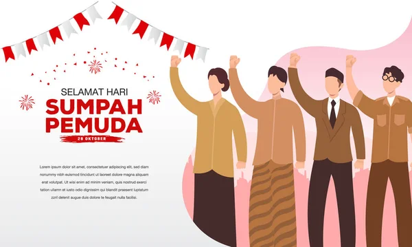Ilustracja Wektora Selamat Hari Sumpah Pemudy Tłumaczenie Szczęśliwego Indonezyjskiego Zobowiązania — Wektor stockowy