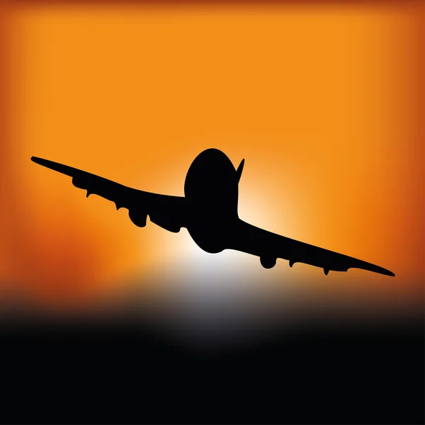 Günbatımında bir uçak uçan