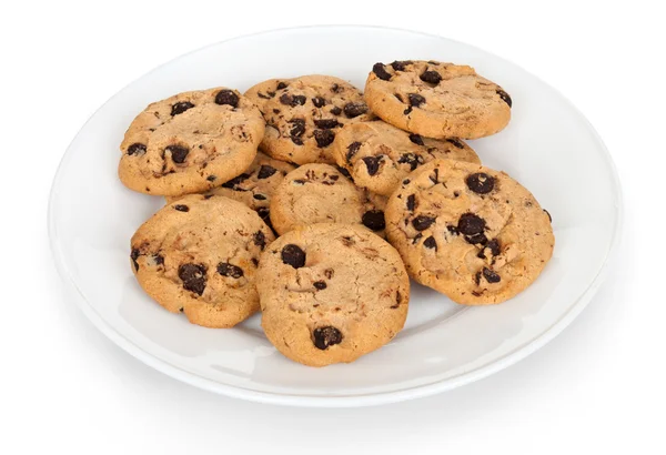 Montón de galletas con chispas de chocolate en un plato — Foto de Stock