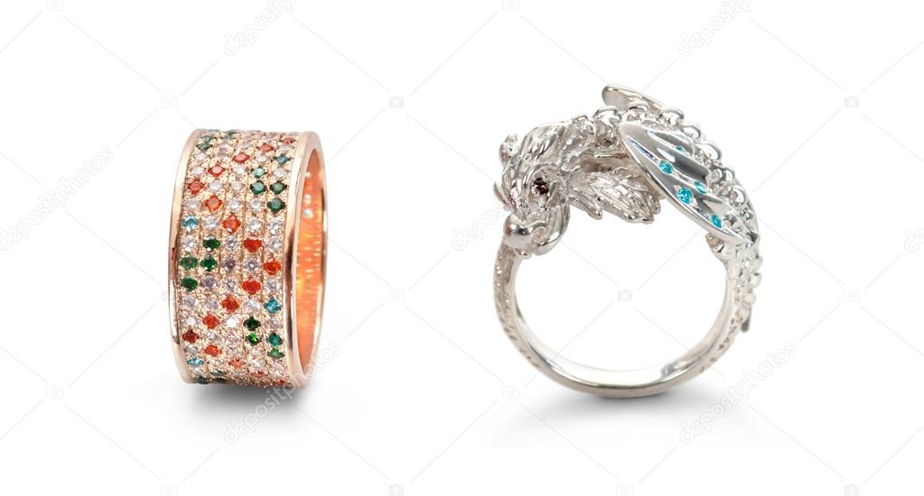 Stylish jewelry. Rings with diamonds isolated
