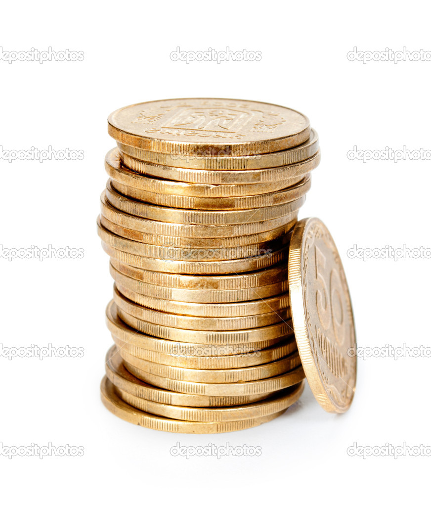 Stack of coins isolated on white