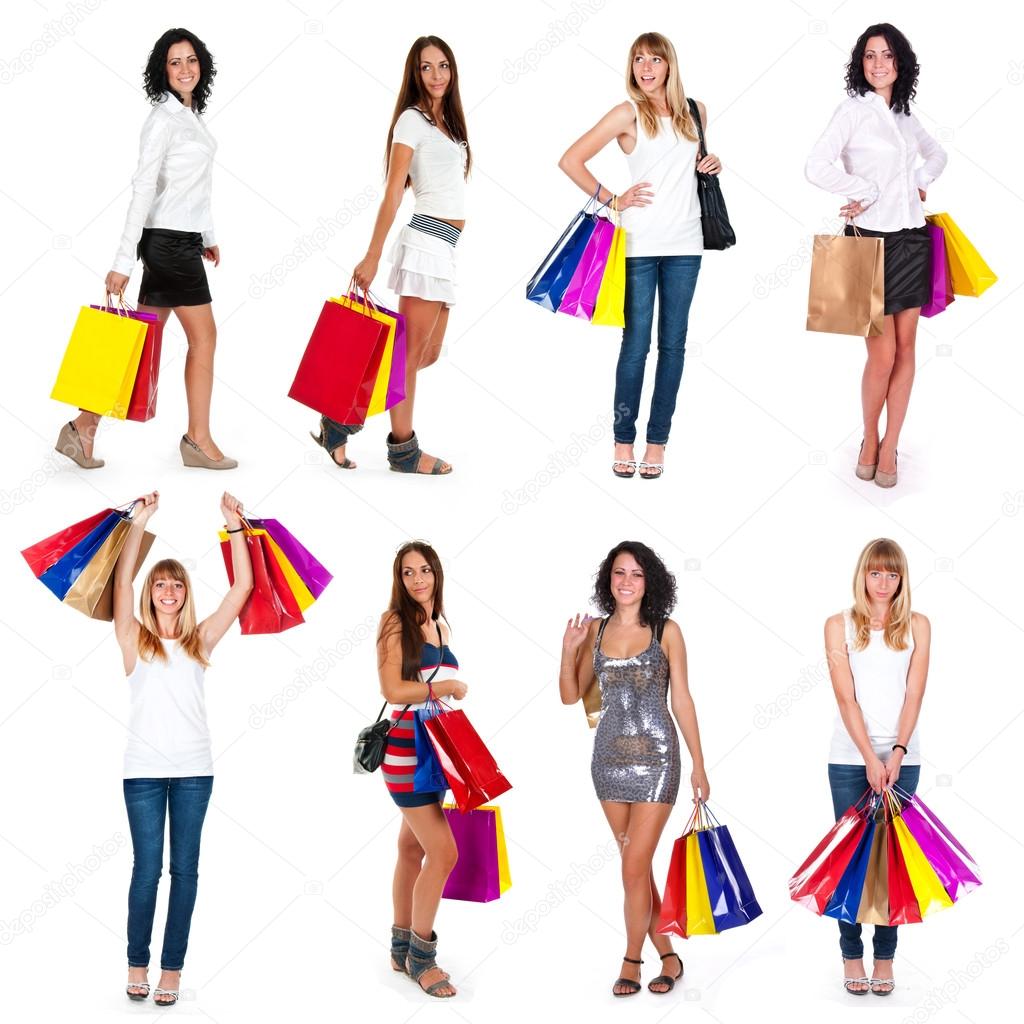 Great collection of beautiful shopping women in different position.