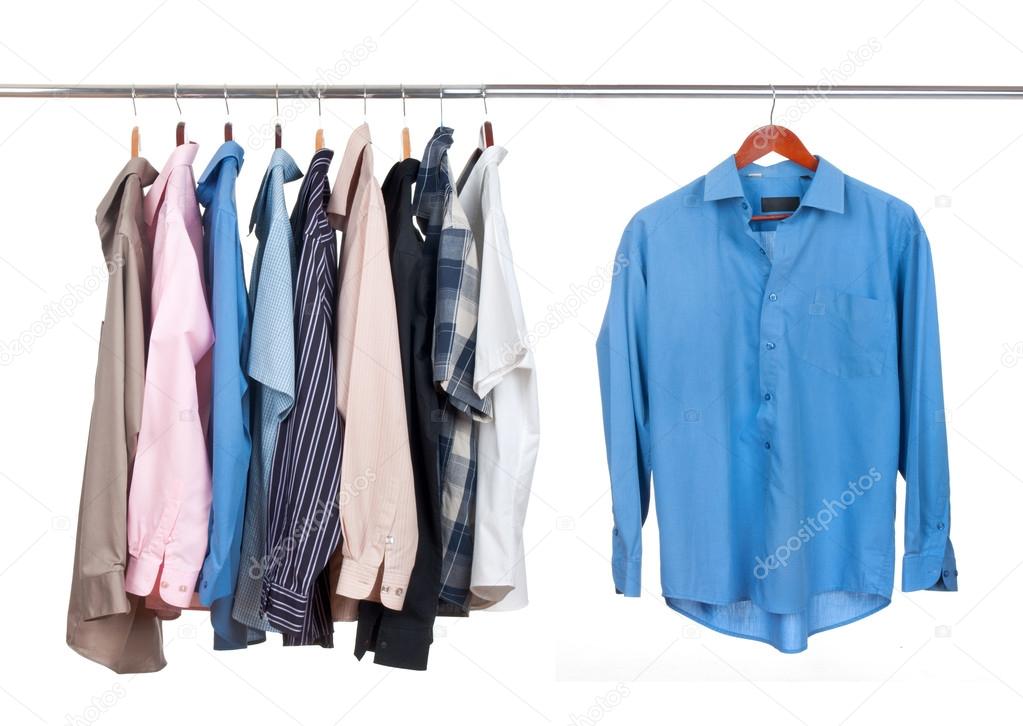 Clothes hanger with shirts on white