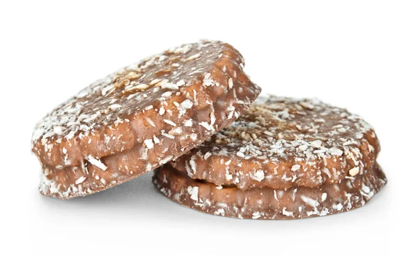 Biscoitos de chocolate com coco isolado em fundo branco — Fotografia de Stock
