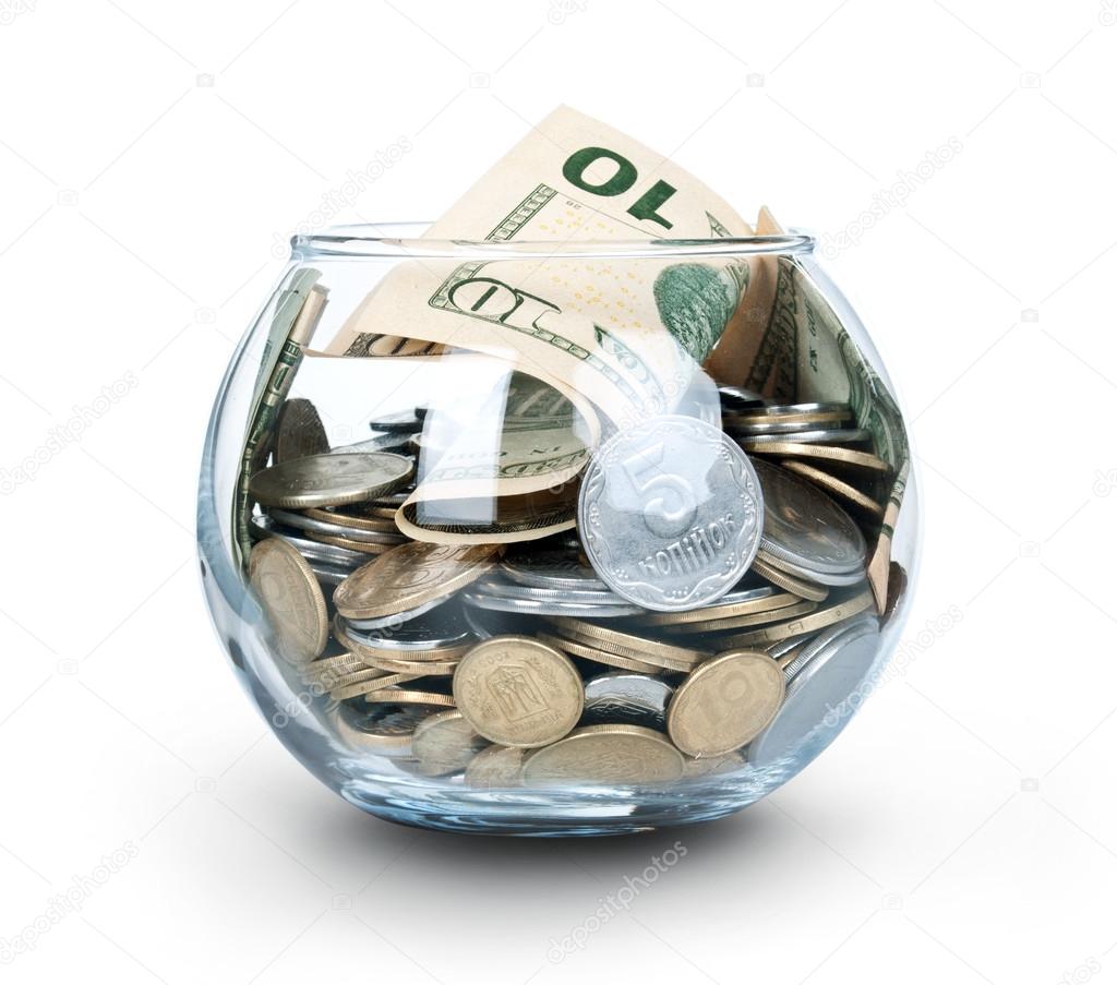 Jar of Money Isolated on a White Background