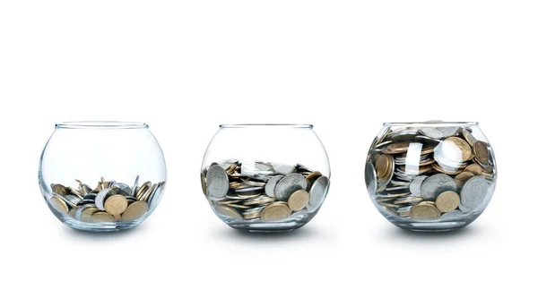 Three jar of coins like a diagram Stock Photo