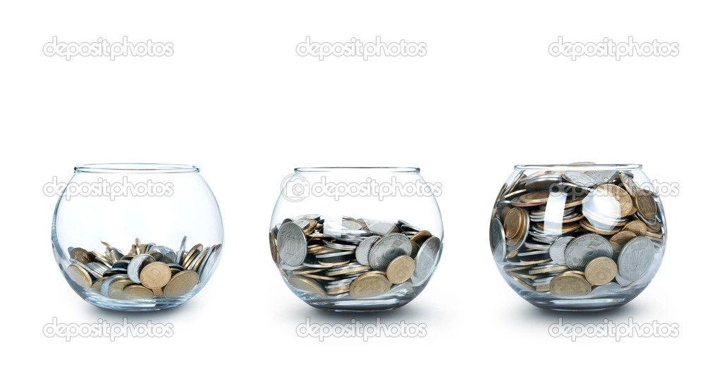 Three jar of coins like a diagram
