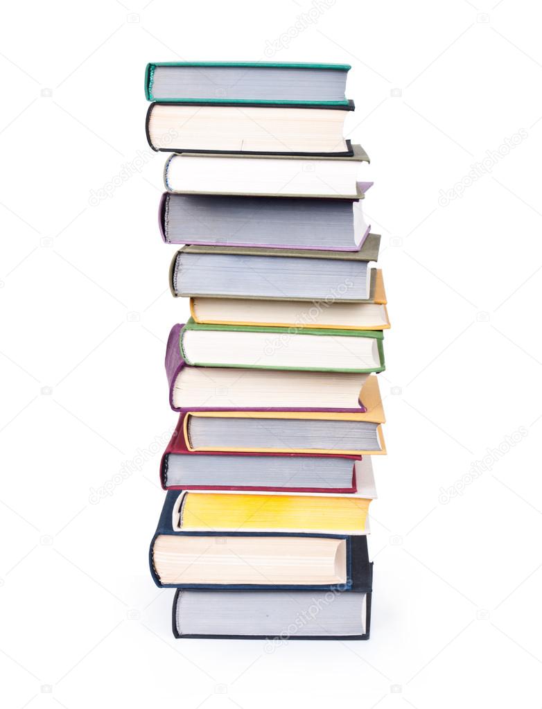 Stack of old books on a white background