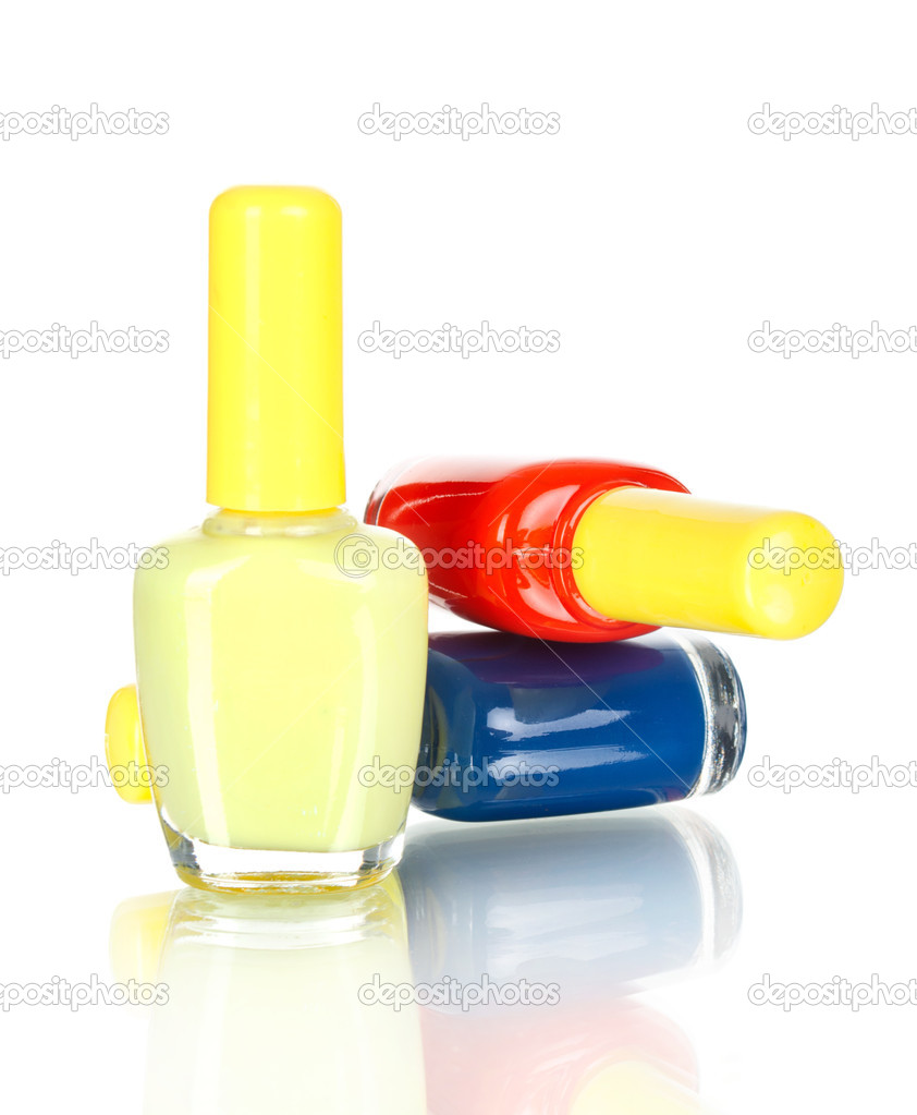 Bright nail polishes isolated on white