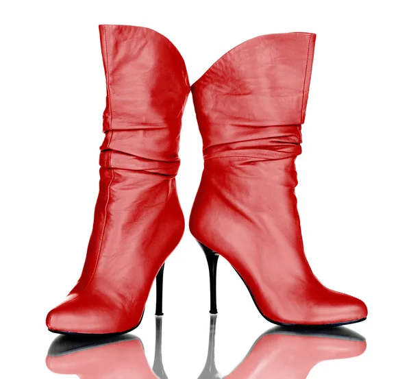 Bottes rouges femelles isolées sur fond blanc — Photo