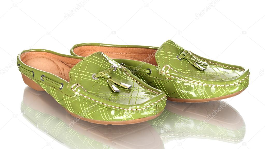 Green women's shoes isolated on white background