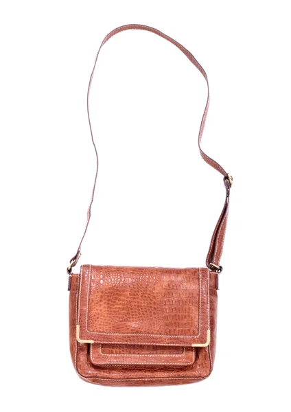 Sac en cuir marron femme sur fond blanc — Photo