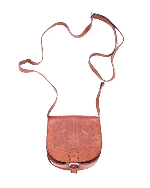 Bolso de cuero marrón para mujer sobre fondo blanco — Foto de Stock