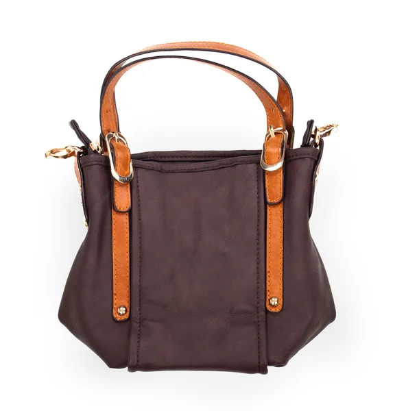 beyaz zemin üzerinde kahverengi omuz çantası