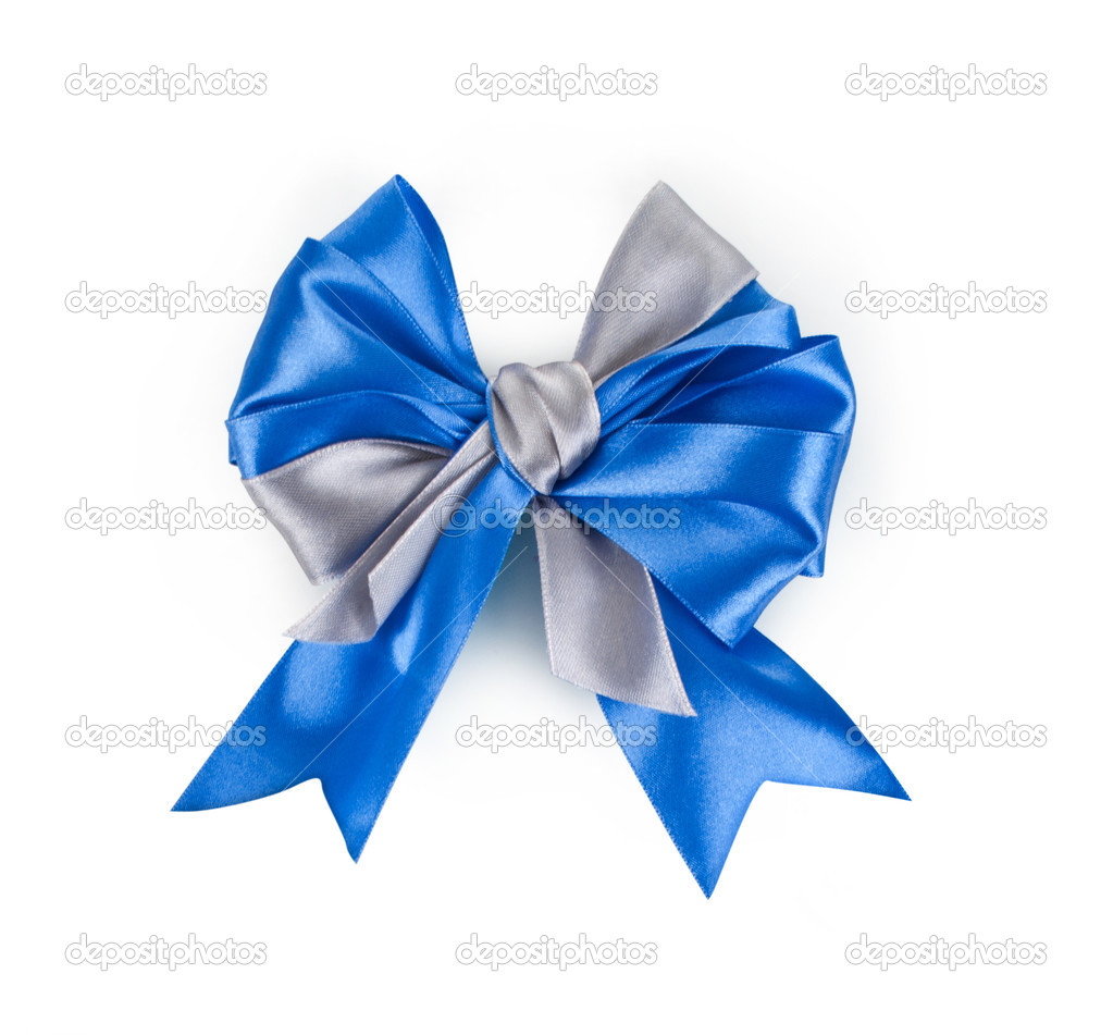 Beautiful blue satin gift bow, isolated on white