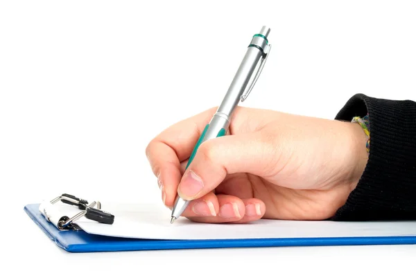 kalemle yazı beyaz zemin üzerine izole Pano üzerinde el