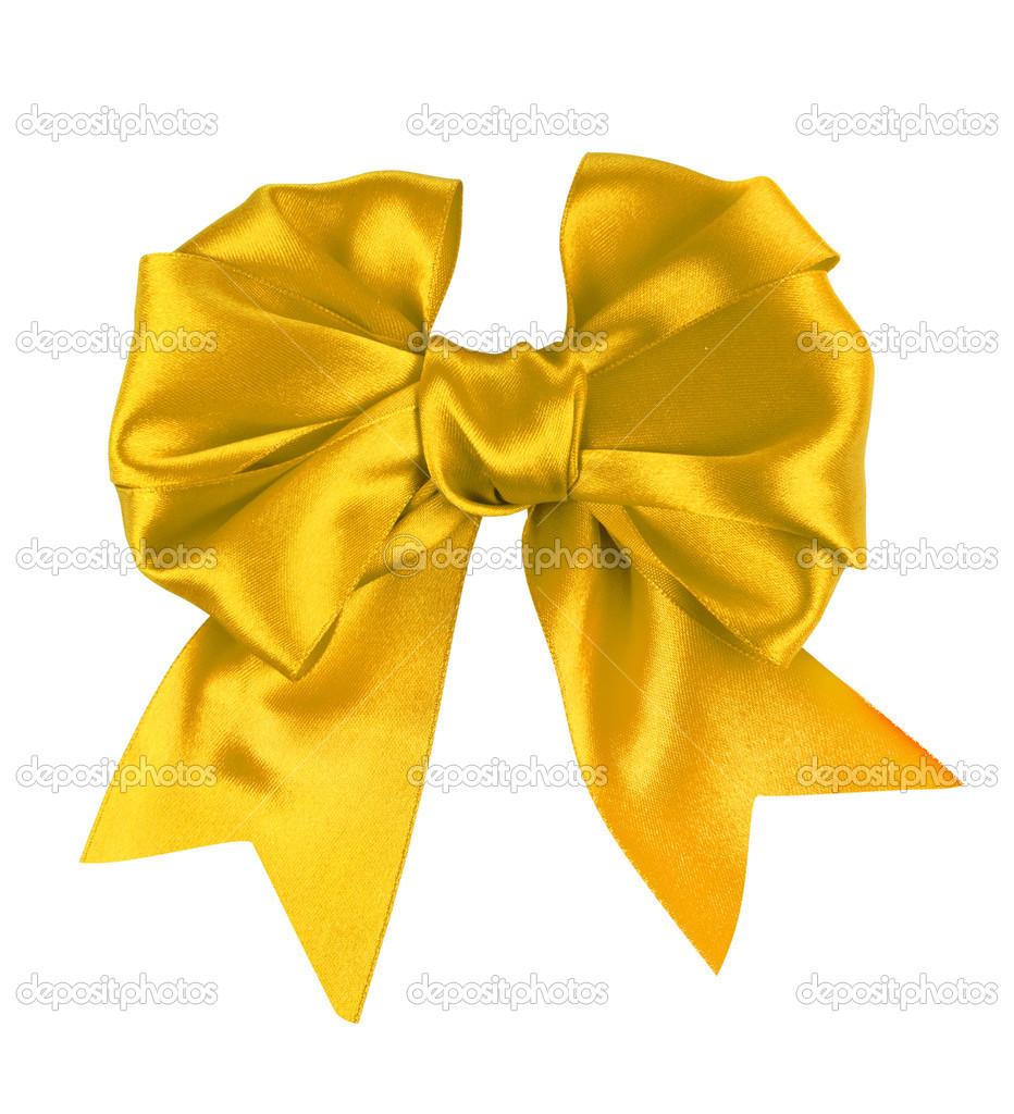 Bright yellow bow isolated over white background