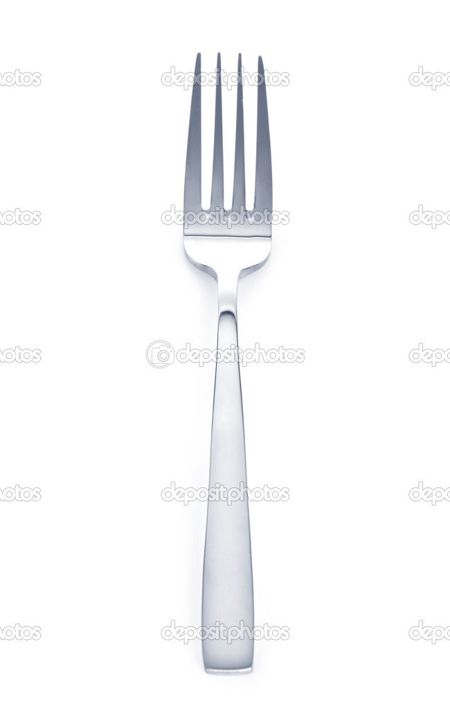 A fork on a white background close up