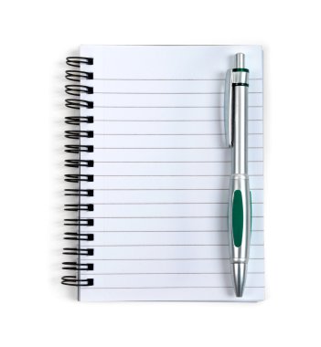 beyaz üzerine izole edilmiş defter ve kalem