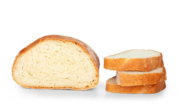 白い背景に隔離されたパンのスライスは — ストック写真