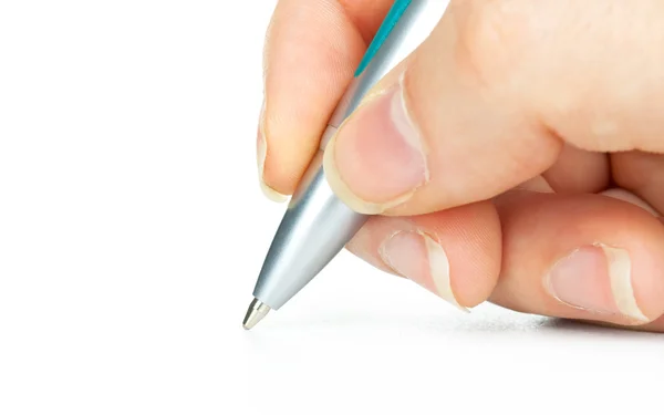 笔放在白色背景上孤立的手 免版税图库照片