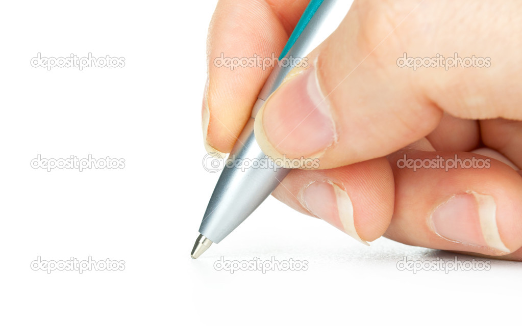 Pen in the hand isolated on white background