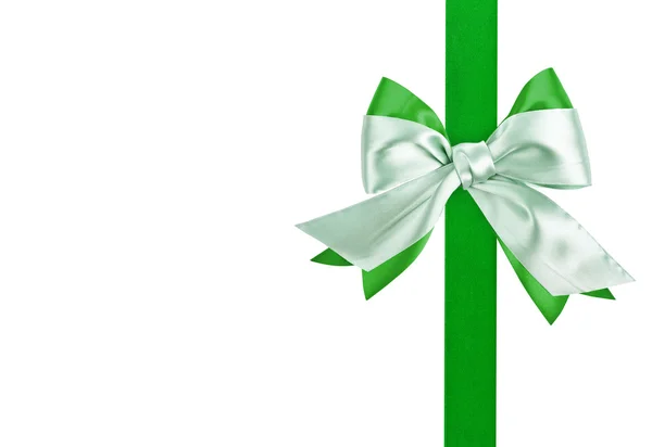 Green satin ribbon on white background — Stock Photo, Image