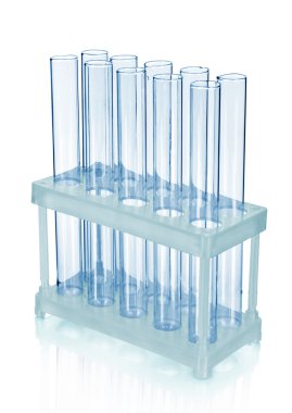 Boş test tüpleri üzerinde beyaz izole