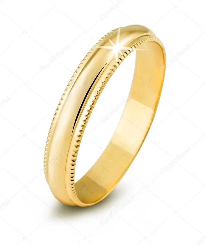 One gold ring on white background