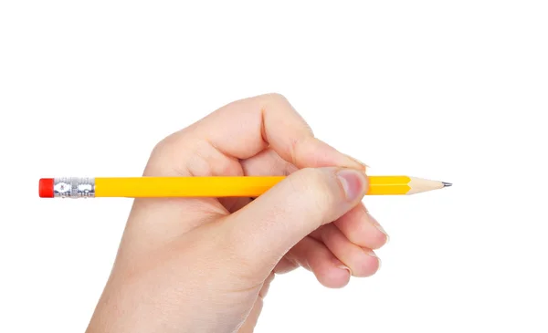 Mano con lápiz. Sobre fondo blanco — Foto de Stock