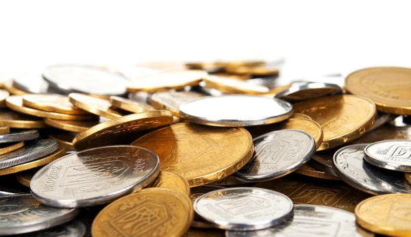 Heap of coins on white background — Stock Photo, Image