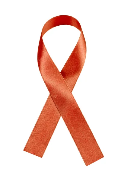 Red breast cancer ribbon isolated on white — Stock Photo, Image