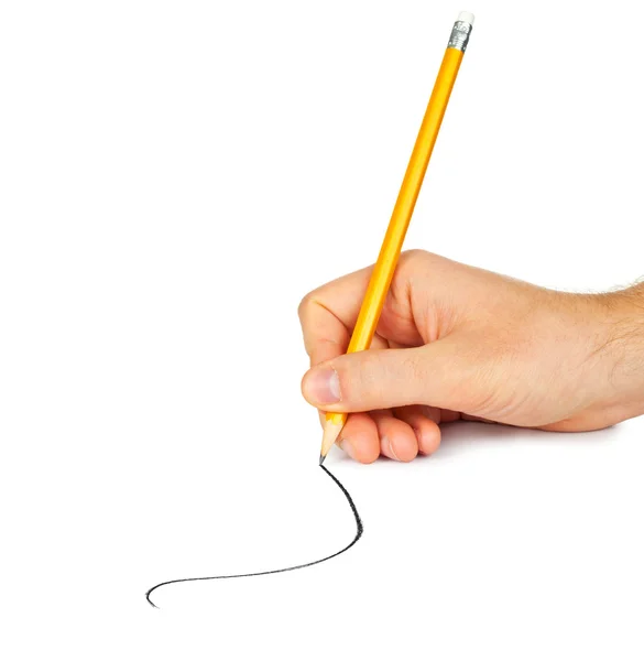 Hand with pencil draws the line, isolated — Stock Photo, Image