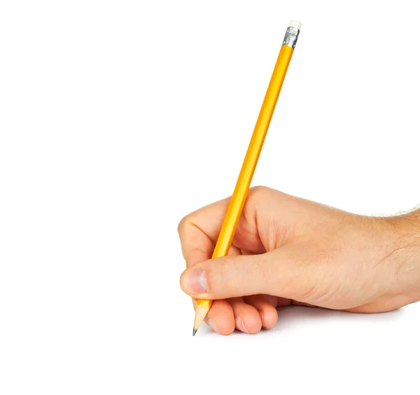 Mão com lápis. Sobre fundo branco — Fotografia de Stock