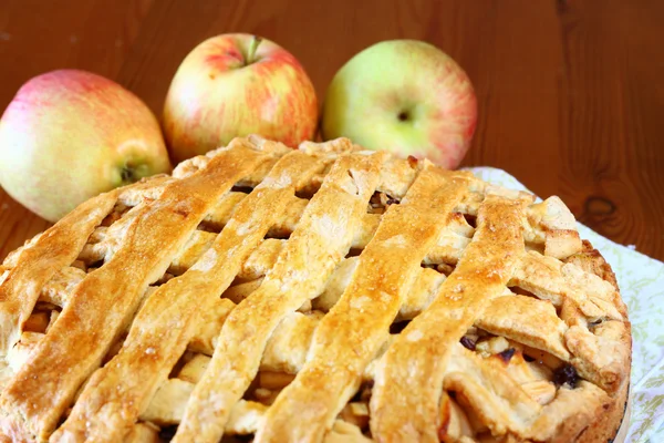 Torta de maçã caseira na mesa de madeira — Fotografia de Stock