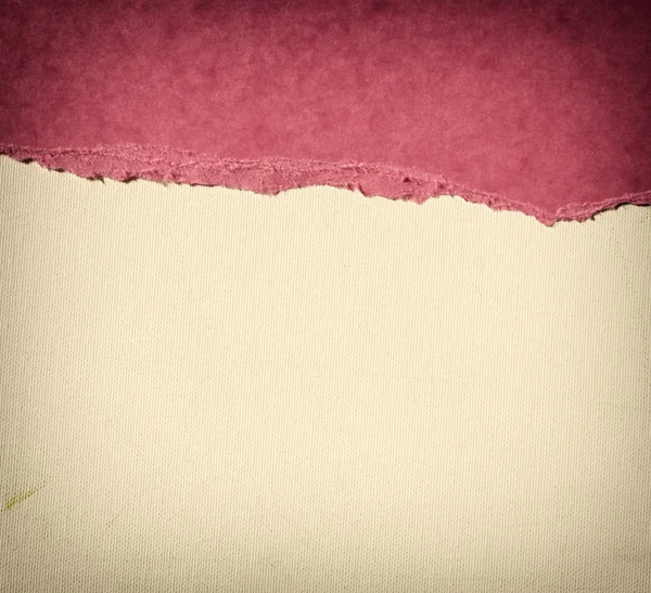 Stary płótnie tekstura tło z paseczków wzór i różowy starodawny rozdarty papier — Zdjęcie stockowe