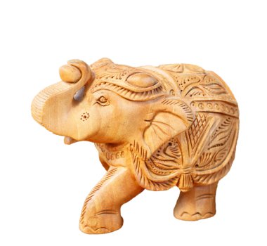 Beyaz arka plan üzerinde izole Ahşap oyma fil