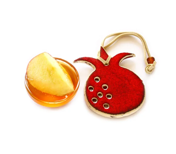 Rosh hashanah concept - apple, honey and pomegranate — Stock Photo, Image