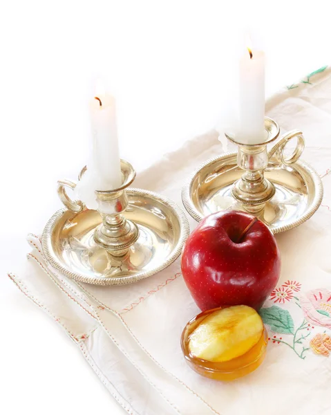 Rosh hashanah concept - apple, honey and pomegranate — Stock Photo, Image