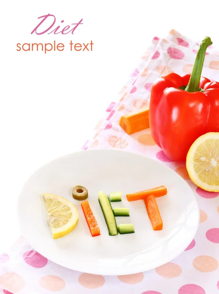 Plaat met woord dieet bestaat uit segmenten van verschillende groenten — Stockfoto
