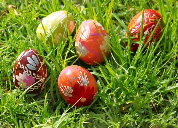 Traditional easter eggs on grass — Stock Photo, Image