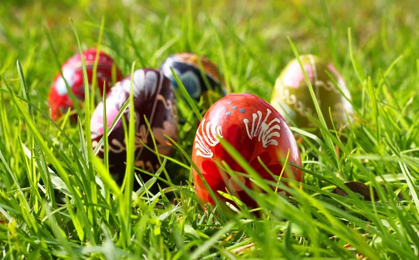 Traditional easter eggs on grass — Stock Photo, Image