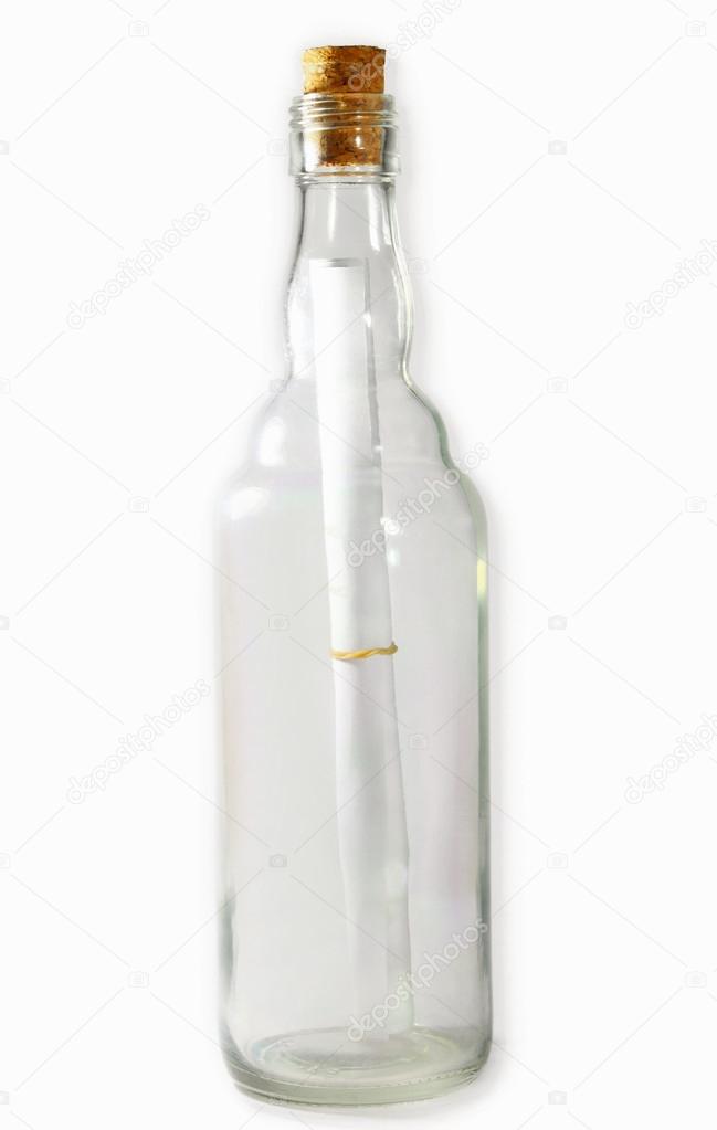 Letter or message in a bottle on a white background