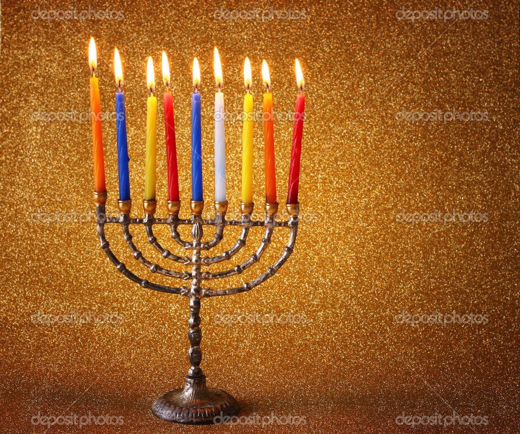 Hanukkah menorah with Burning candles — Stock Photo © tomert 34627901