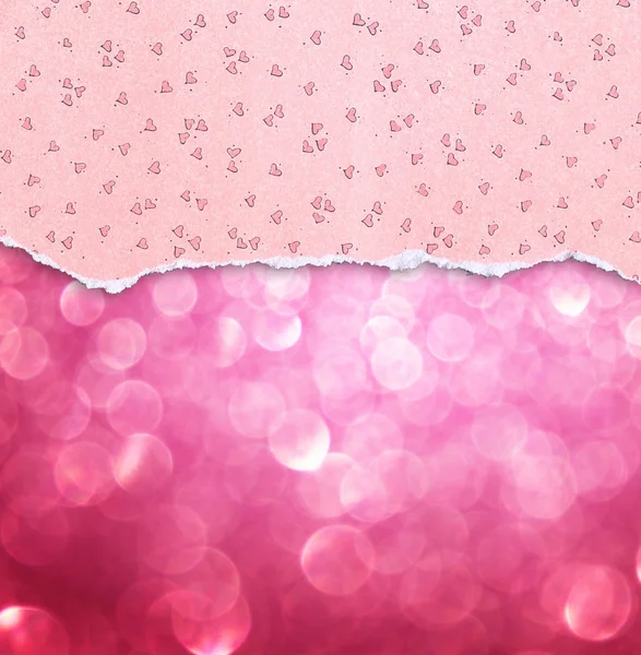 Pink torn paper with hearts — Stock Photo, Image