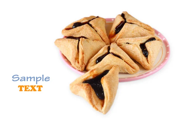 Hamantaschen kulakları purim kutlama için çerezleri veya hamans. izole — Stok fotoğraf