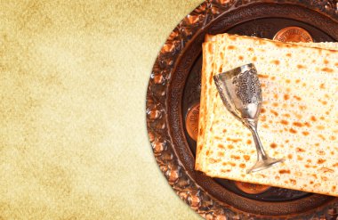 Fısıh arka plan. matzoh (Yahudi Fısıh ekmek ve şarap)