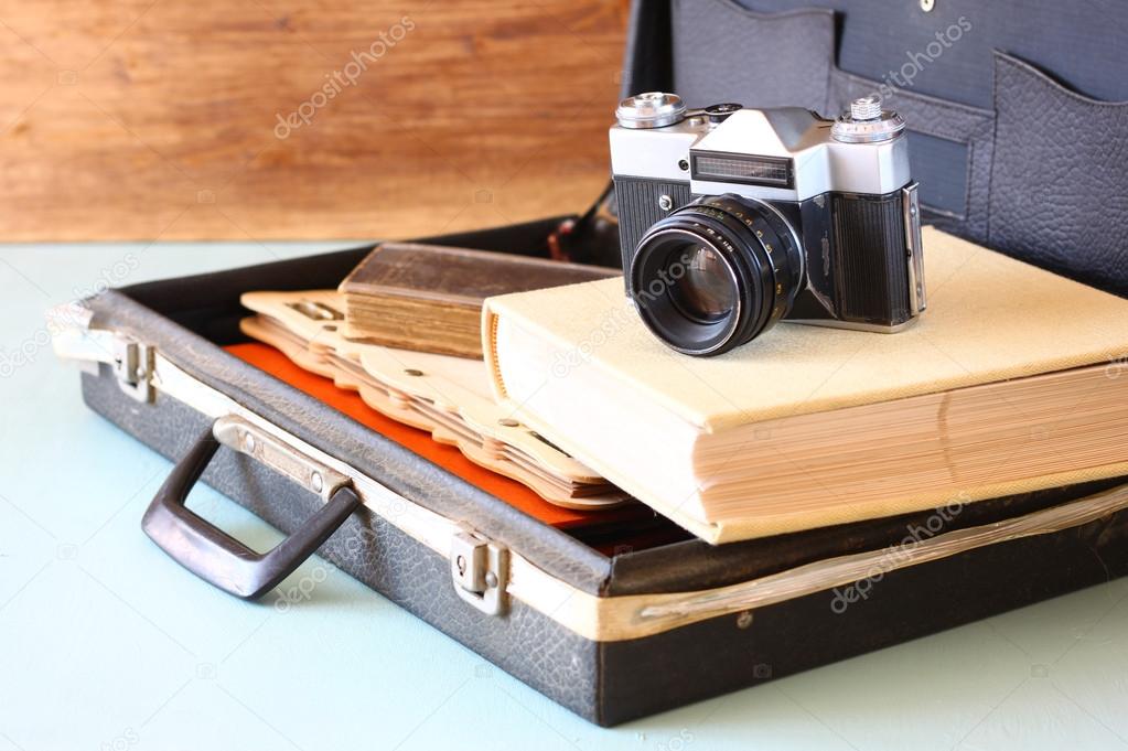 Case with books, camera