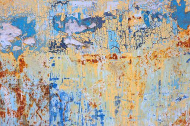 kırık boya ile renkli paslı metal.